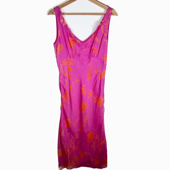 Tahari 100% Silk Dress Size 10 Pink Orange Floral Slip Style Sheath Y2K Vintage - Picture 2 of 16